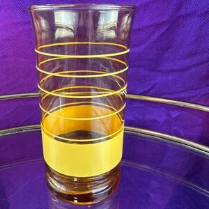 Vintage 1970s Amber Yellow Rings Glass – Libbey Style Retro Tumbler 5.5 in